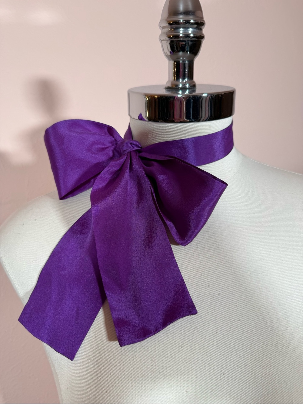 Vintage Bear & Beards royal purple silk bow neck scarf Twilly academia